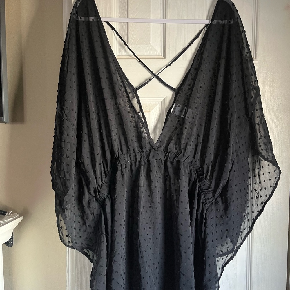 Time and Tru Black Sheer Polka Dot Dress
